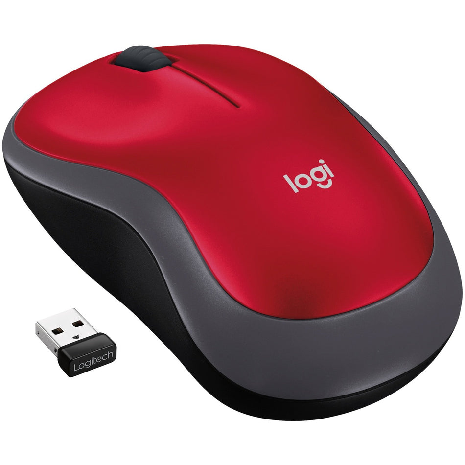 Logitech M185 Wireless Mouse, 2.4GHz with USB Mini Receiver, 12-Month Battery Life, 1000 DPI Optical Tracking, Ambidextrous, Compatible with PC, Mac, Laptop (Red) - 910-003635