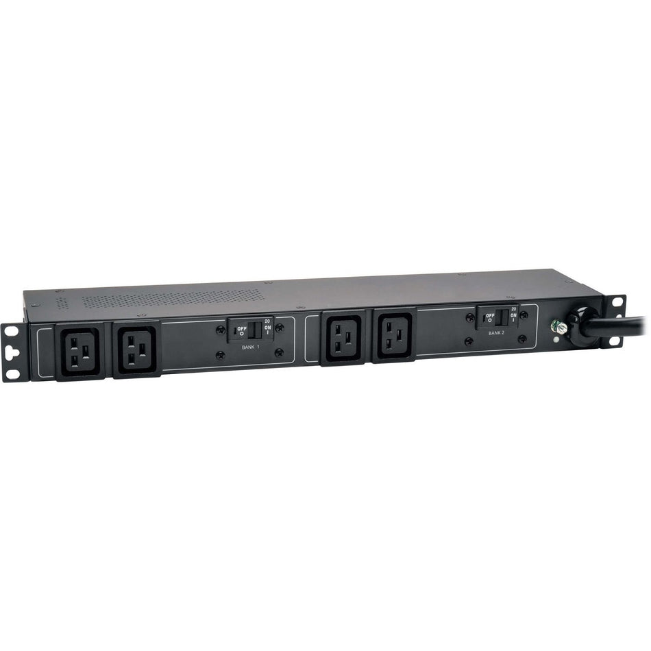 Tripp Lite by Eaton 5.8kW Single-Phase 200-240V Basic PDU, 4 C19 Outlets, NEMA L6-30P Input, 12 ft. (3.66 m) Cord, 1U Rack-Mount - PDUH30HV19