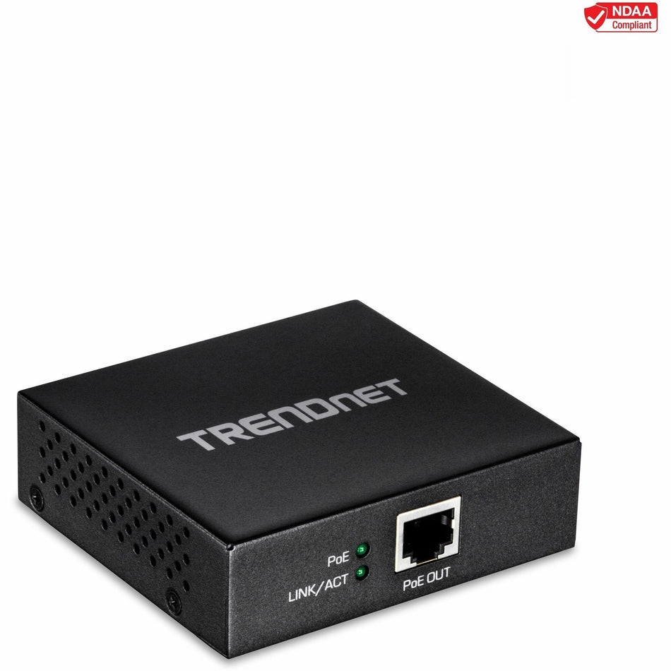 TRENDnet Gigabit PoE+ Repeater/Amplifier, 1 x Gigabit PoE+ In Port, 1 x Gigabit PoE Out Port, Extends 100m For Total Distance Up To 200m (656 ft), Supports PoE(15.4W) & PoE+(30W), Black, TPE-E100 - TPE-E100