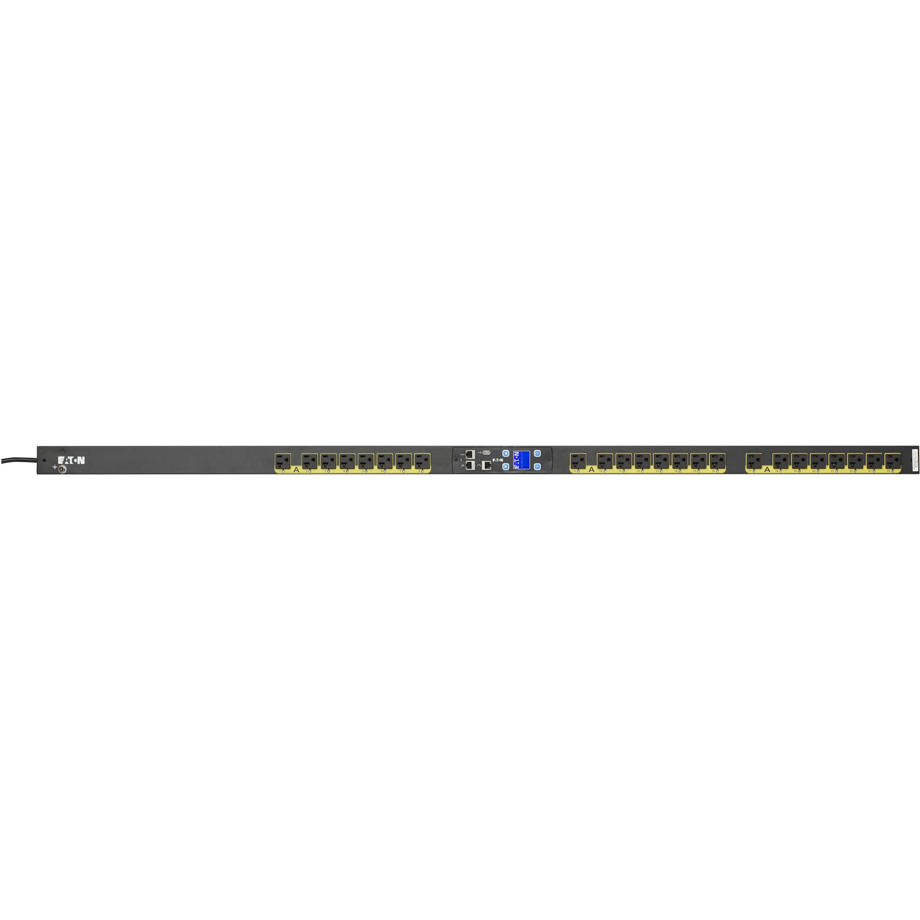 Eaton Managed rack PDU, 0U, 5-20P, L5-20P input, 1.92 kW max, 120V, 16A, 10 ft cord, Black, Single-phase, Outlets: (24) 5-20R - TAA compliant - EMA114-10