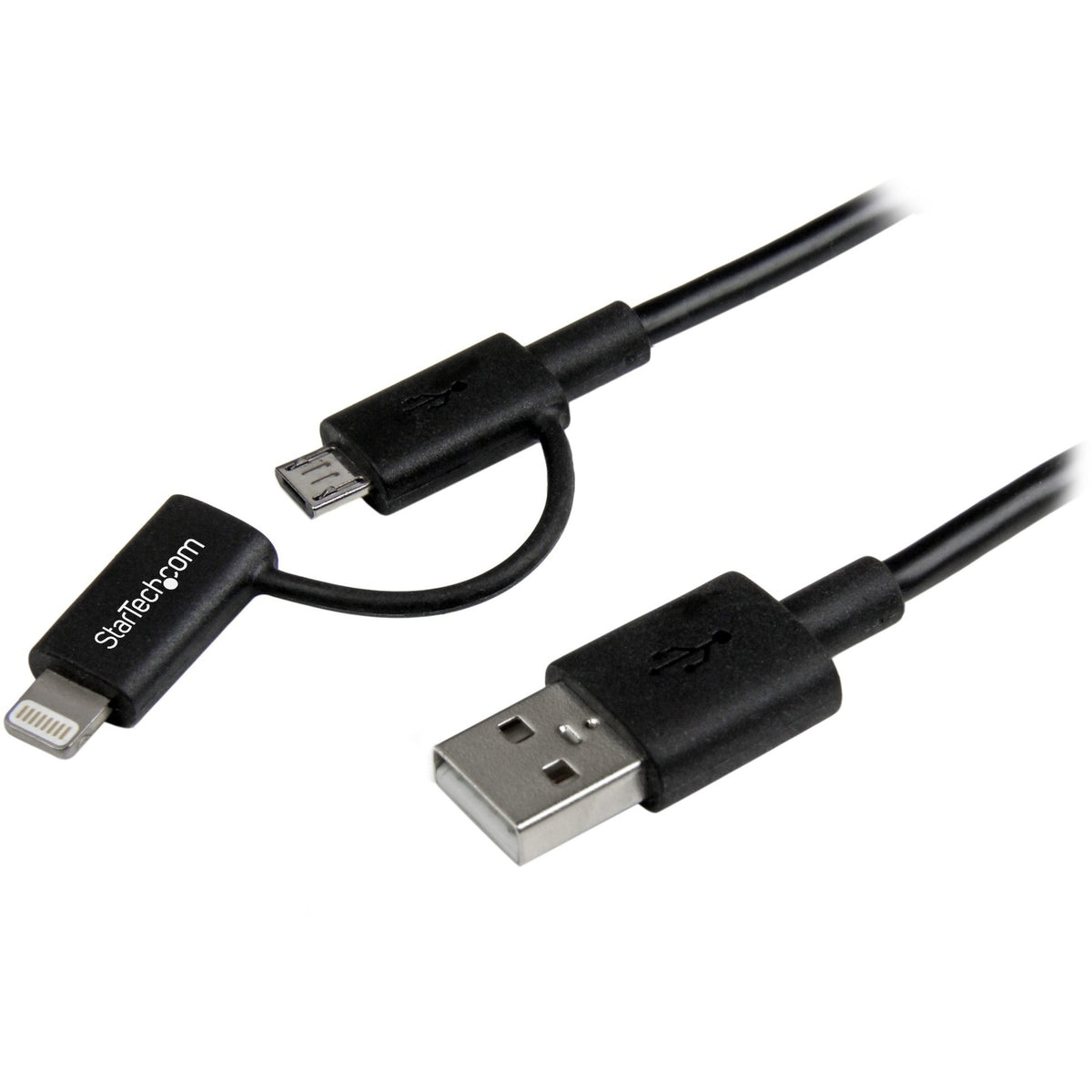 StarTech.com 1m (3 ft) Black Apple 8-pin Lightning Connector or Micro USB to USB Combo Cable for iPhone / iPod / iPad - LTUB1MBK