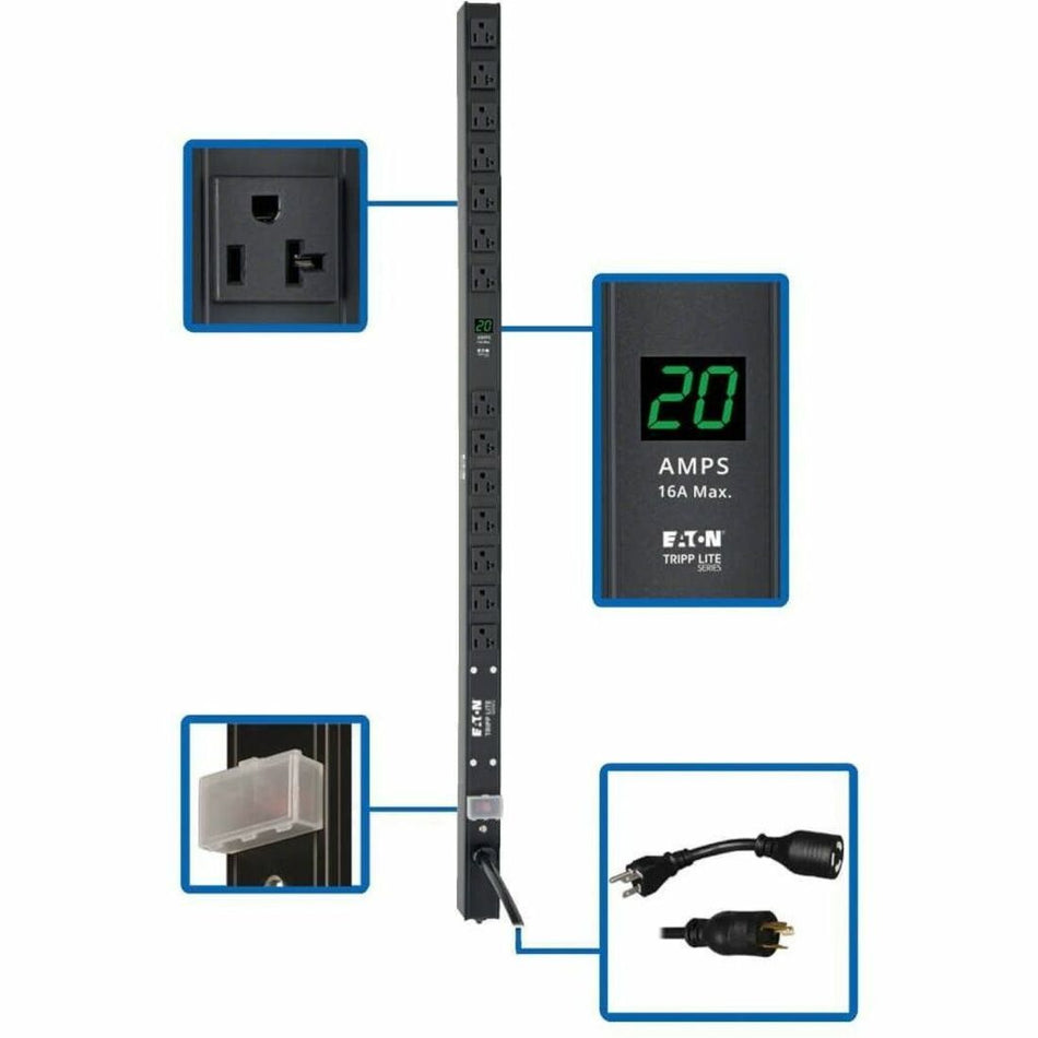 Tripp Lite by Eaton PDU 2kW Single-Phase Local Metered PDU 100-127V Outlets (14 5-15/20R) L5-20P/5-20P adapter 0U Vertical 36 in. Height - PDUMV20-36