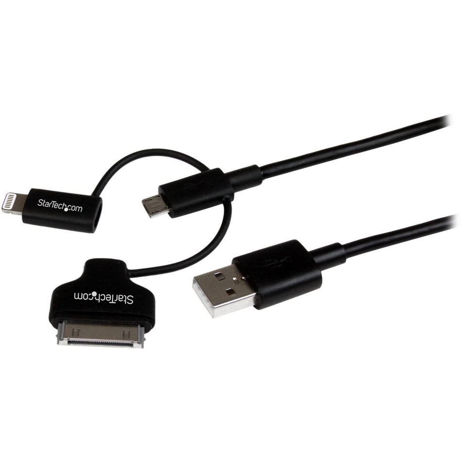 StarTech.com 1m (3 ft) Black Apple 8-pin Lightning or 30-pin Dock Connector or Micro USB to USB Combo Cable for iPhone / iPod / iPad - LTADUB1MB