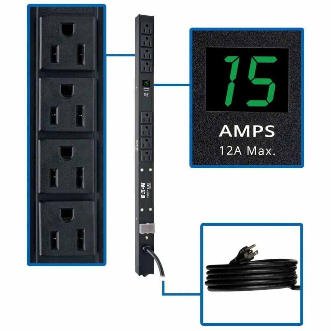 Tripp Lite by Eaton PDU 1.5kW Single-Phase Local Metered PDU 100-127V Outlets (8 5-15R) 5-15P 15 ft. (4.57 m) Cord 0U Vertical 24 in. - PDUMV15-24