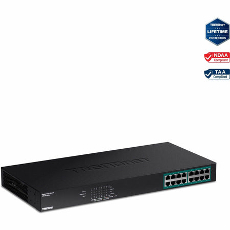 TRENDnet 16-Port Gigabit PoE+ Switch, 16 x Gigabit PoE+ Ports, 246W PoE Power Budget, 32 Gbps Switching Capacity, Desktop Switch, Ethernet Network Switch, Metal, Lifetime Protection, Black, TPE-TG160g - TPE-TG160G