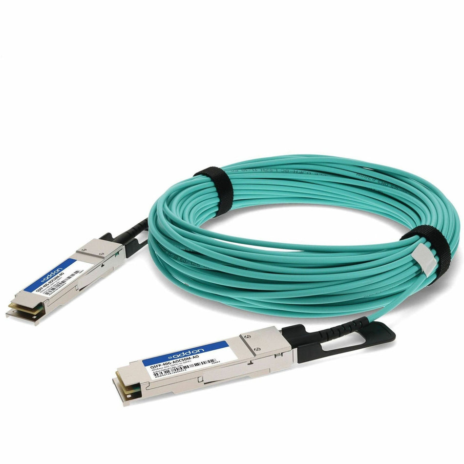 AddOn MSA and TAA Compliant 40GBase-AOC QSFP+ to QSFP+ Direct Attach Cable (850nm, MMF, 50m) - QSFP-40G-AOC50M-AO