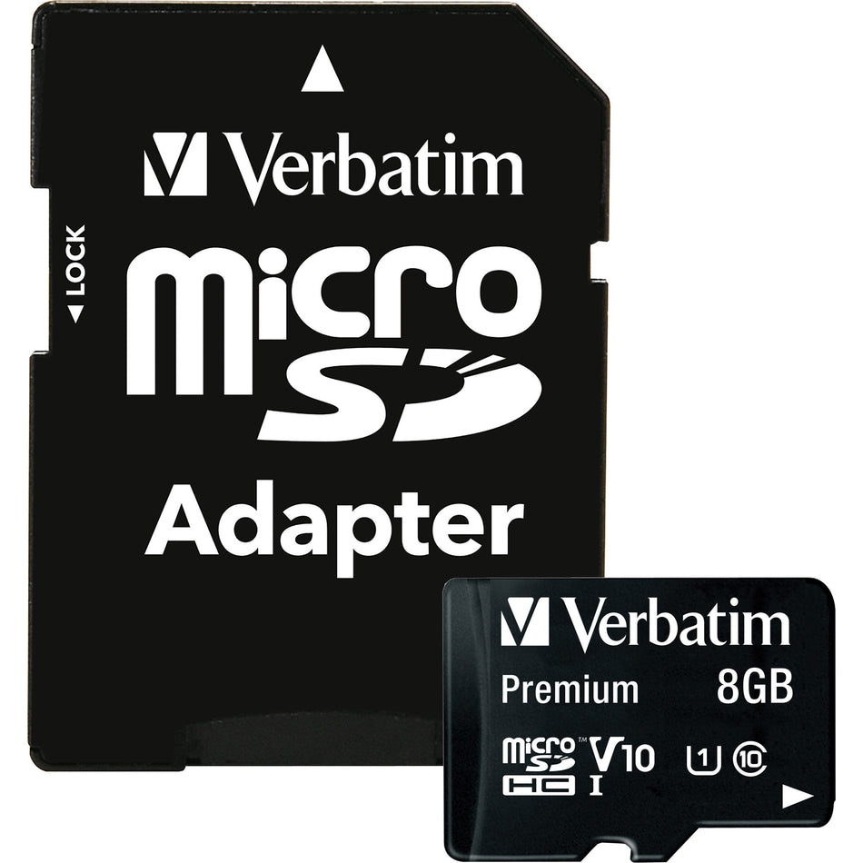 Verbatim 8GB Premium microSDHC Memory Card with Adapter, UHS-I Class 10 - 44081