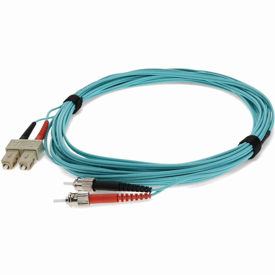 AddOn 10m ST to SC Aqua OM3 Duplex OFNR (Riser-Rated) Fiber Patch Cable - ADD-ST-SC-10M5OM3