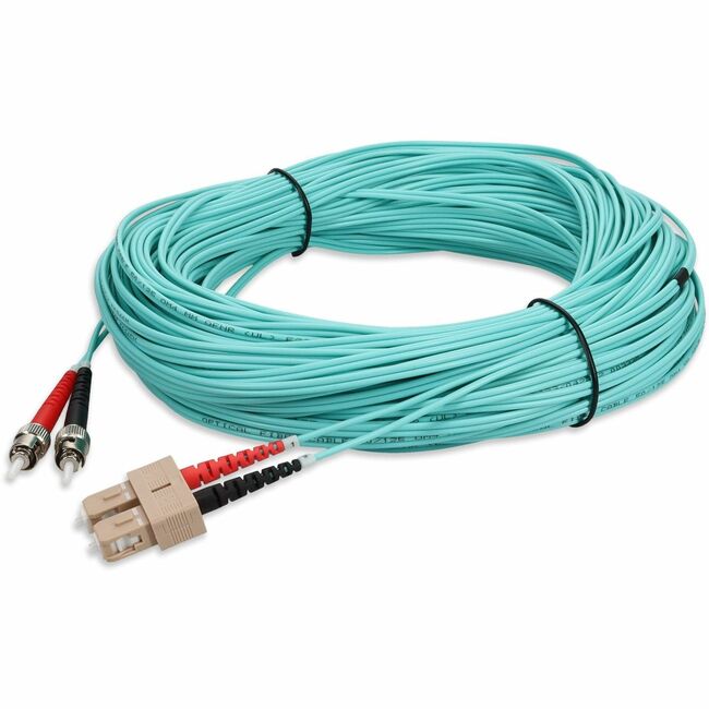 AddOn 30m SC (Male) to ST (Male) Aqua OM3 Duplex Fiber OFNR (Riser-Rated) Patch Cable - ADD-ST-SC-30M5OM3