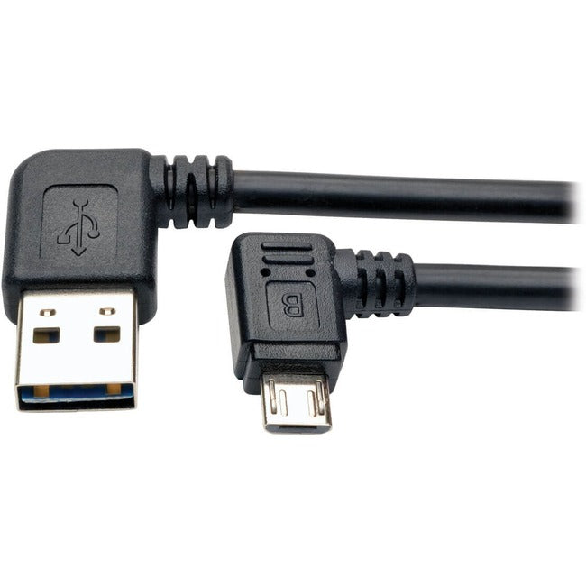 Eaton Tripp Lite Series Micro USB Cable for Charging (M/M) - Reversible Left/Right USB-A to Right-Angle USB Micro-B, Black, 3 ft. (0.91 m) - UR05C-003-RARB