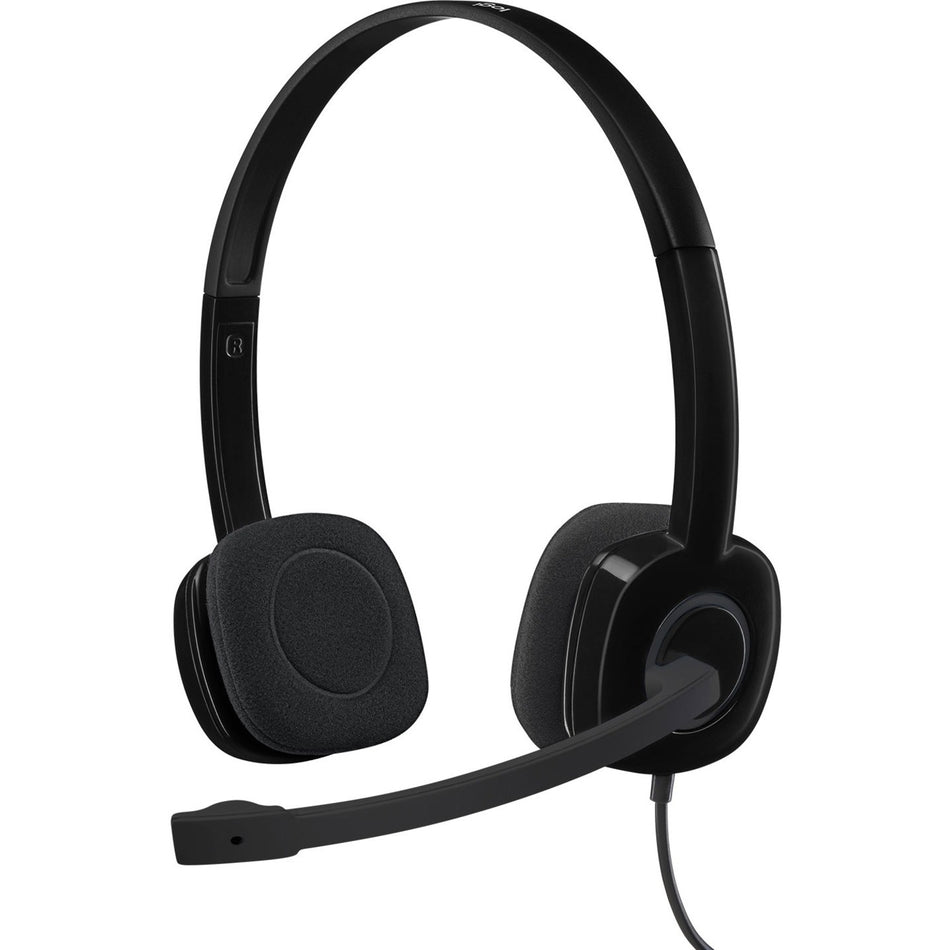 Logitech H151 Stereo Headset with Rotating Boom Mic (Black) - Stereo - 3.5MM AUDIO JACK CONNECTION - Wired - In-Line Control - 22 Ohm - 20 Hz - 20 kHz - Over-the-head - 5.9 ft Cable - Black - 981-000587