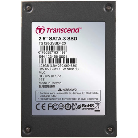 Transcend 128 GB Solid State Drive - 2.5" Internal - SATA (SATA/600) - TS128GSSD420I