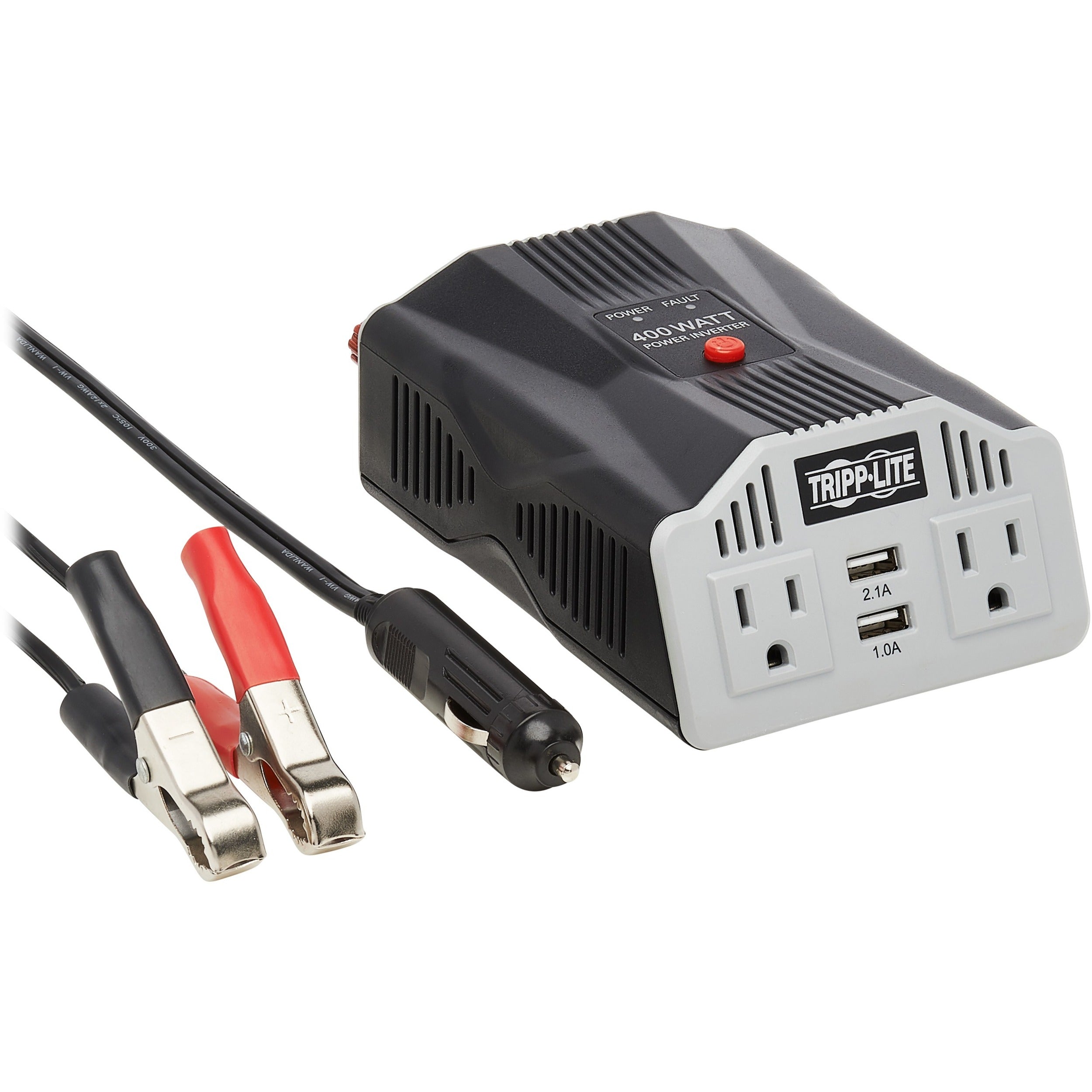 Tripp Lite by Eaton 400W PowerVerter Ultra-Compact Car Inverter with 2 AC/2USB - 3.1A/Battery Cables/Cigarette Lighter Adapter (CLA) - PV400USB