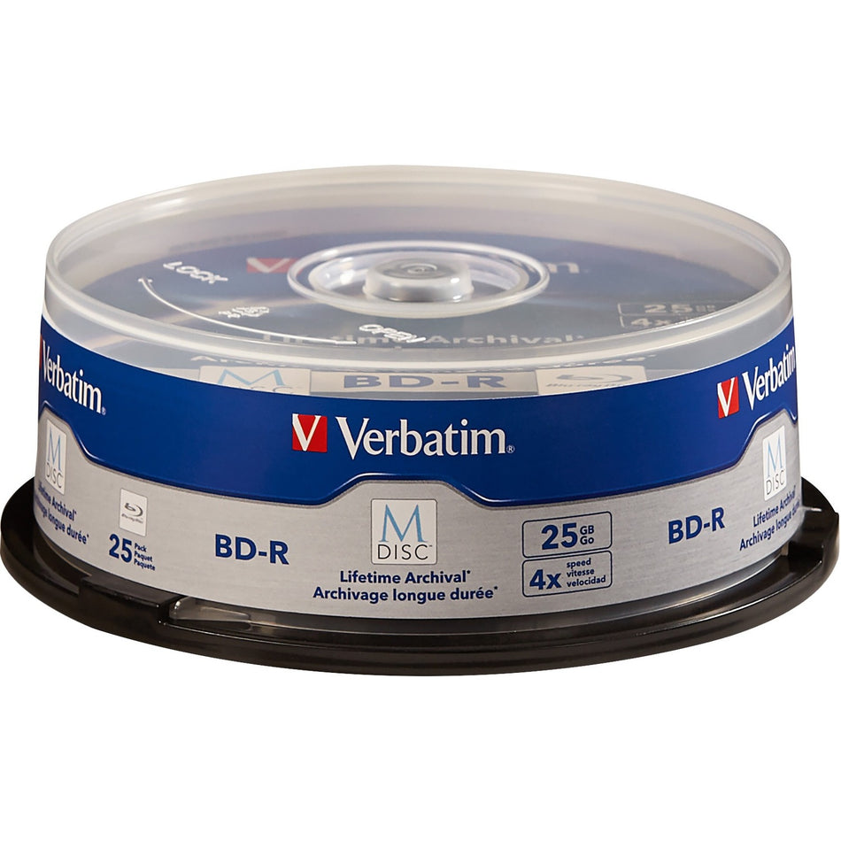 Verbatim M-Disc BD-R 25GB 4X with Branded Surface - 25pk Spindle - 98909
