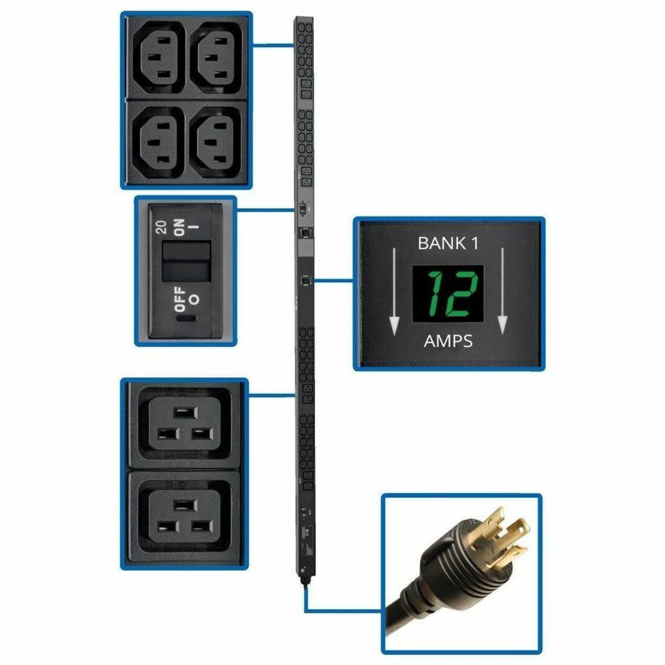 Tripp Lite by Eaton PDU 5.8kW Single-Phase Local Metered PDU 200-240V Outlets (8 C19 and 40 C13) L6-30P 10 ft. (3.05 m) Cord 0U Vertical TAA 70 in. - PDUMV30HV2