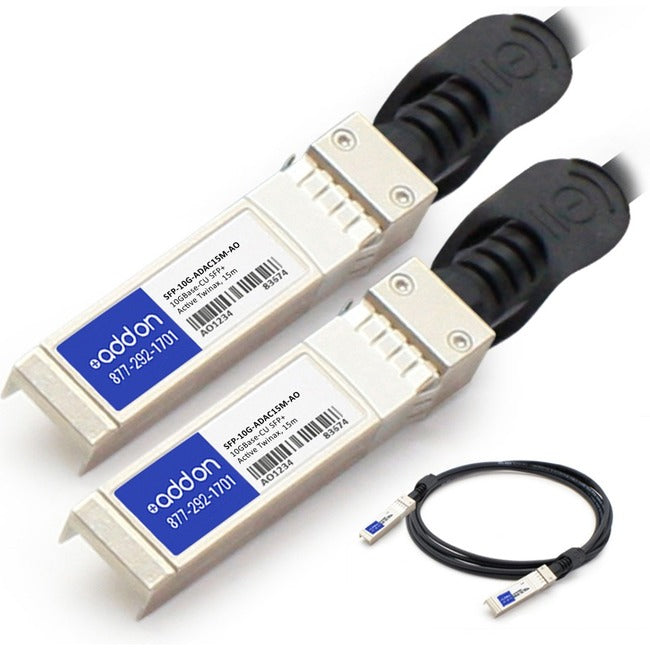 AddOn MSA and TAA Compliant 10GBase-CU SFP+ to SFP+ Direct Attach Cable (Active Twinax, 15m) - SFP-10G-ADAC15M-AO