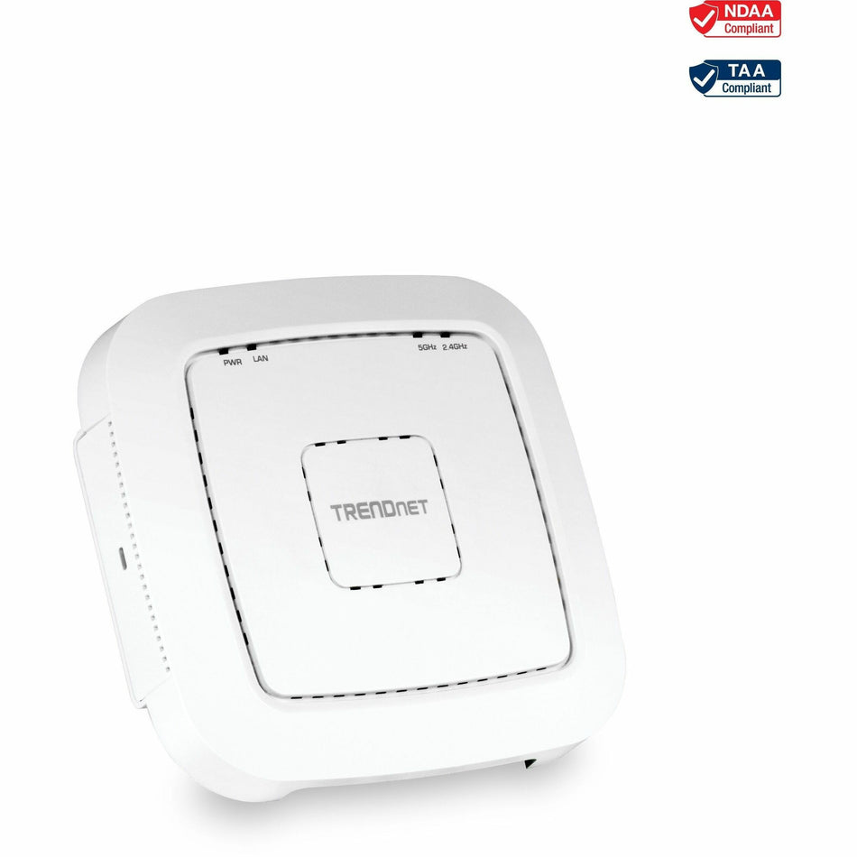 TRENDnet AC1200 Dual Band PoE Indoor Access Point, MU-MIMO, 867 Mbps WiFi AC, 300 Mbps WiFi N Bands, Client Bridge, Repeater Modes, Gigabit PoE LAN Port, Captive Portal For Hotspot, White, TEW-821DAP - TEW-821DAP