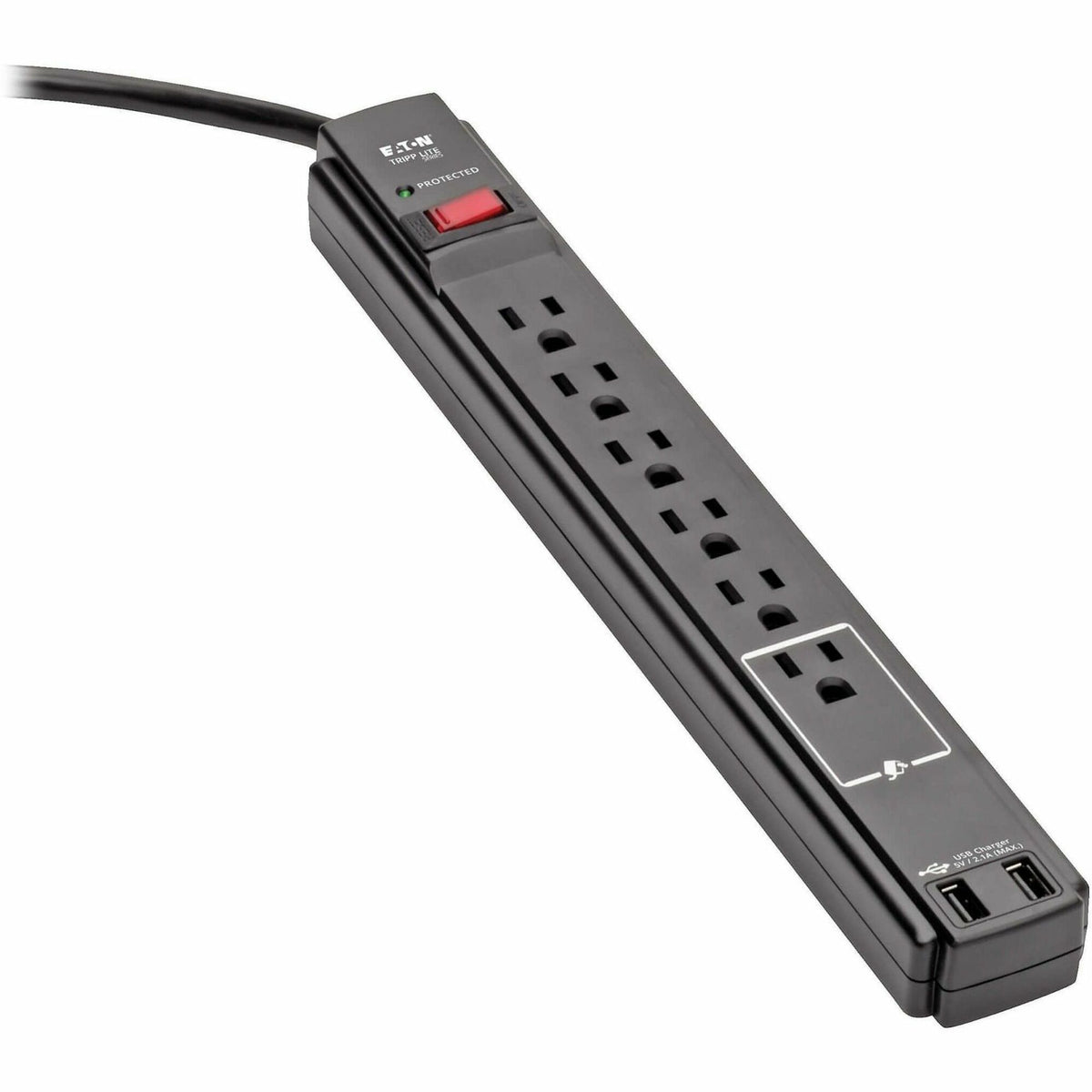 Eaton Tripp Lite Series Protect It! 6-Outlet Surge Protector, 6 ft. Cord, 990 Joules, 2 USB Ports (2.1A), Black Housing - TLP606USBB