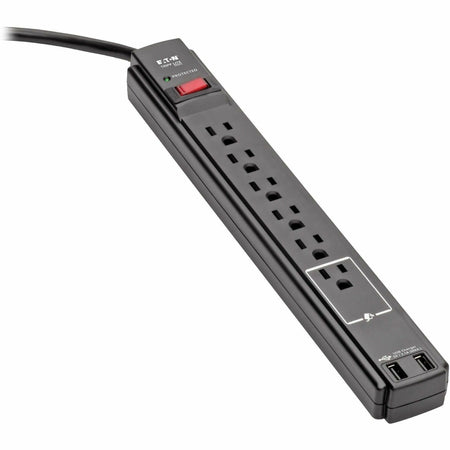 Eaton Tripp Lite Series Protect It! 6-Outlet Surge Protector, 6 ft. Cord, 990 Joules, 2 USB Ports (2.1A), Black Housing - TLP606USBB