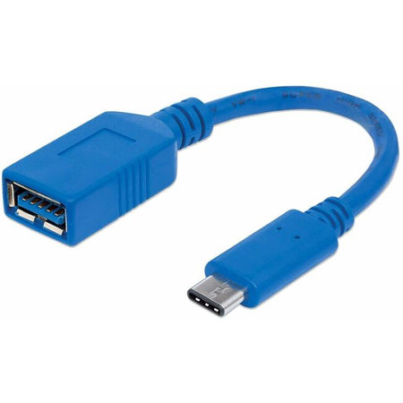 Manhattan SuperSpeed USB 3.1 Gen1 Type-C Male to Type-A Female Device Cable, 5 Gbps, Blue, 6" - 353540