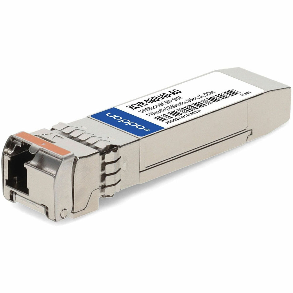 AddOn Ciena XCVR-080U49 Compatible TAA Compliant 1000Base-BX SFP Transceiver (SMF, 1490nmTx/1550nmRx, 80km, LC, DOM) - XCVR-080U49-AO