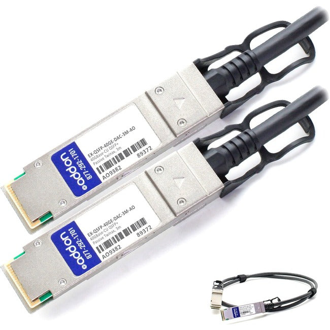 AddOn Juniper Networks EX-QSFP-40GE-DAC-3M Compatible TAA Compliant 40GBase-CU QSFP+ to QSFP+ Direct Attach Cable (Passive Twinax, 3m) - EX-QSFP-40GE-DAC3MAO