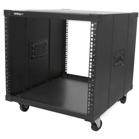 StarTech.com 4-Post 9U Mobile Open Frame Server Rack, 19" Network Rolling Rack for Narrow Spaces, Small Data Rack with Casters, TAA - RK960CP