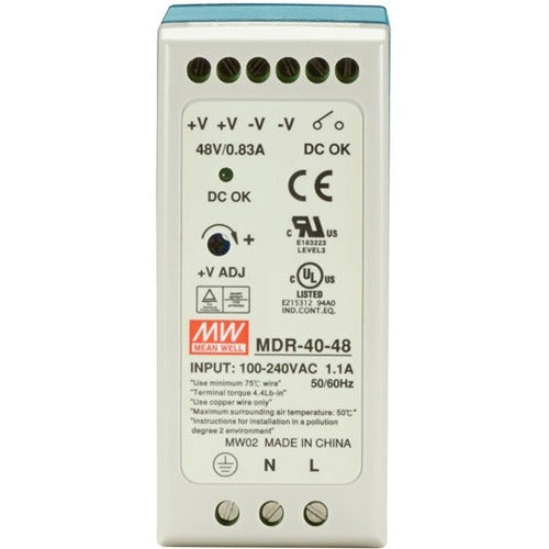 Black Box DIN Rail Power Supply, 40 Watts, 48 VDC - MDR-40-48