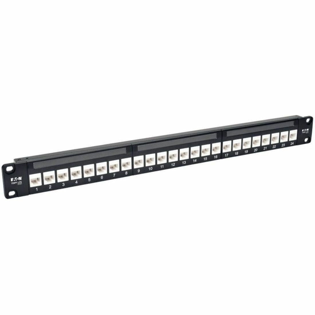 Eaton Tripp Lite Series 24-Port Cat6a Feed-Through Patch Panel - 4PPoE Compliant, 1U Rack-Mount, RJ45 Ethernet, Black, TAA - N254-024-6A