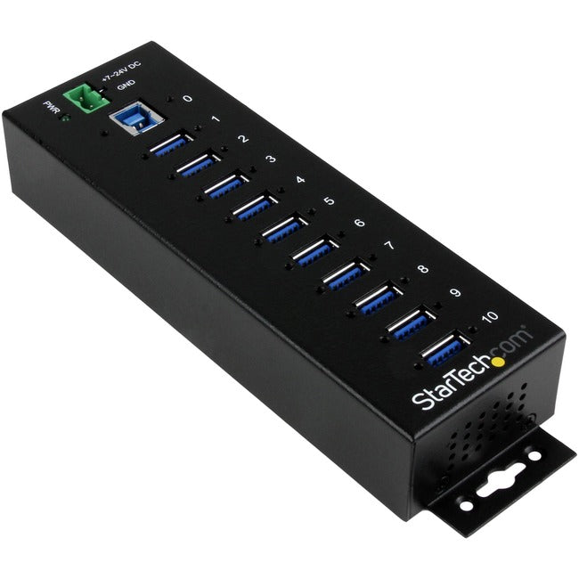 StarTech.com 10 Port Industrial USB 3.0 Hub - ESD and Surge Protection - DIN Rail or Surface-Mountable Metal Housing - ST1030USBM