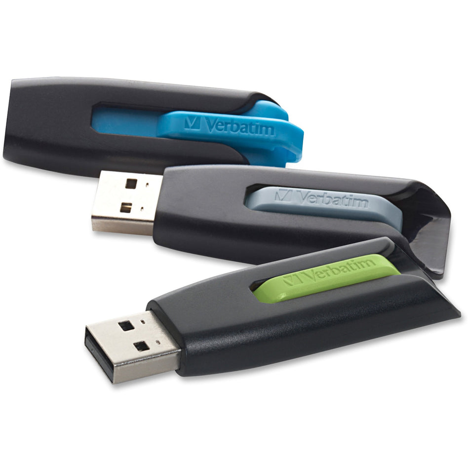 16GB Store 'n' Go&reg; V3 USB 3.2 Gen 1 Flash Drive - 3pk - Blue, Green, Gray - 99126