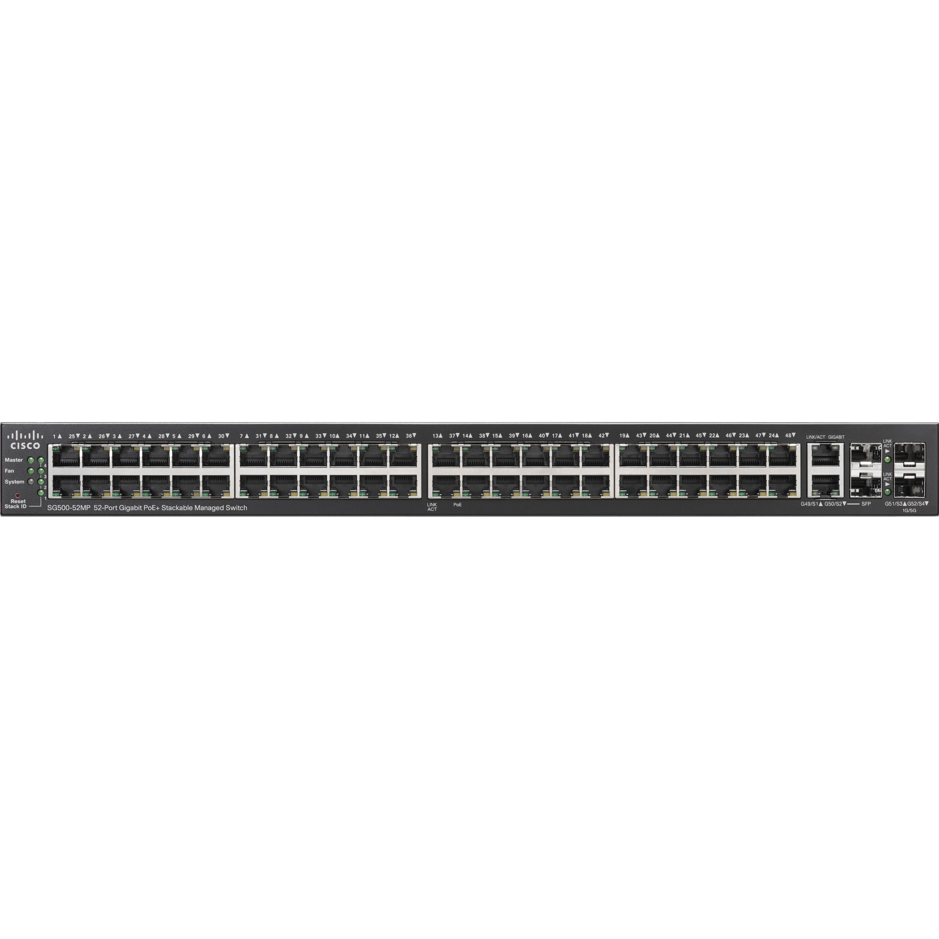 Cisco SG500-52MP 52-port Gigabit Max PoE+ Stackable Managed Switch - SG500-52MP-K9G5-RF