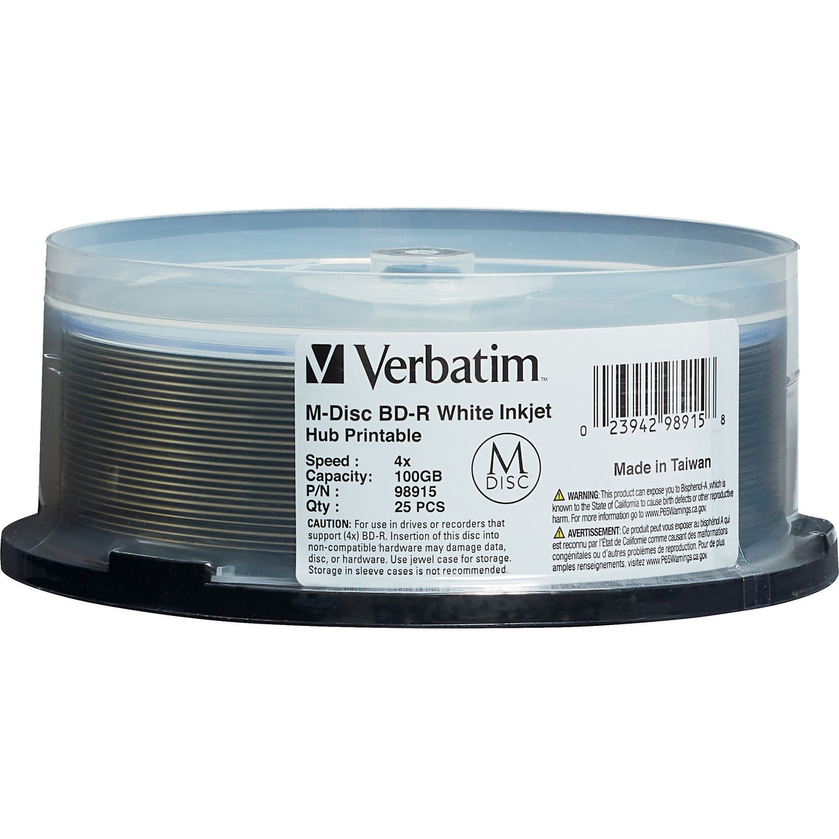 Verbatim Blu-ray Recordable Media - BD-R - 4x - 100 GB - 25 Pack Spindle - 98915