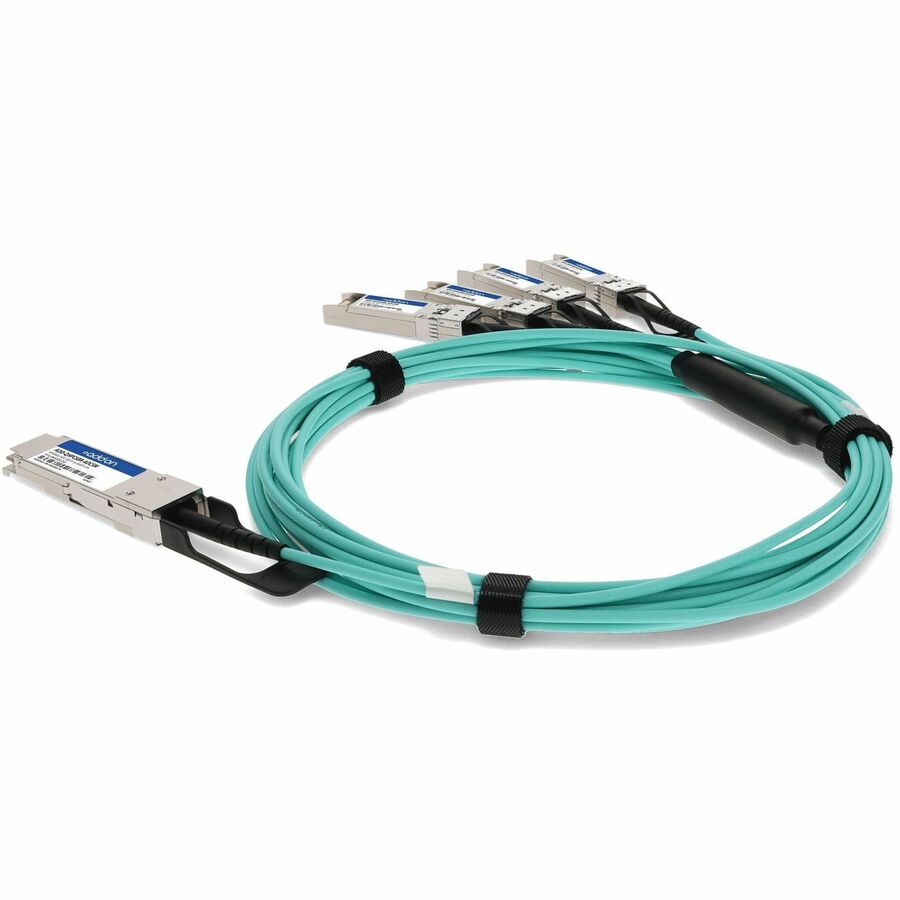 HP JG325B to Brocade (Formerly) 10G-SFPP-SR Compatible TAA Compliant 40GBase-AOC QSFP+ to 4xSFP+ Active Optical Cable (850nm, MMF, 5m) - ADD-QHPCSBR-AOC5M