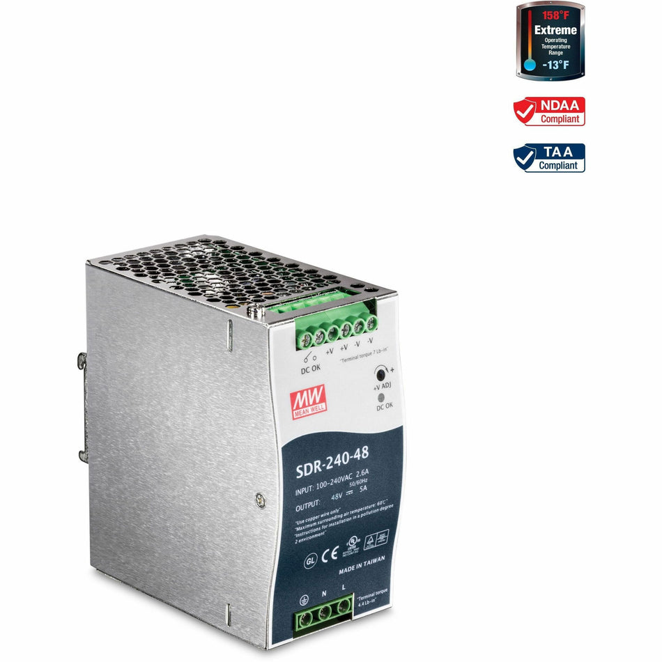 TRENDnet 240W Single Output Industrial DIN-Rail Power Supply, Extreme Operating Temp Range -25 to 70 &deg;C(-13 to 158 &deg;F) Built-in Active PFC, Passive Cooling, DIN-Rail Mount, Silver, TI-S24048 - TI-S24048