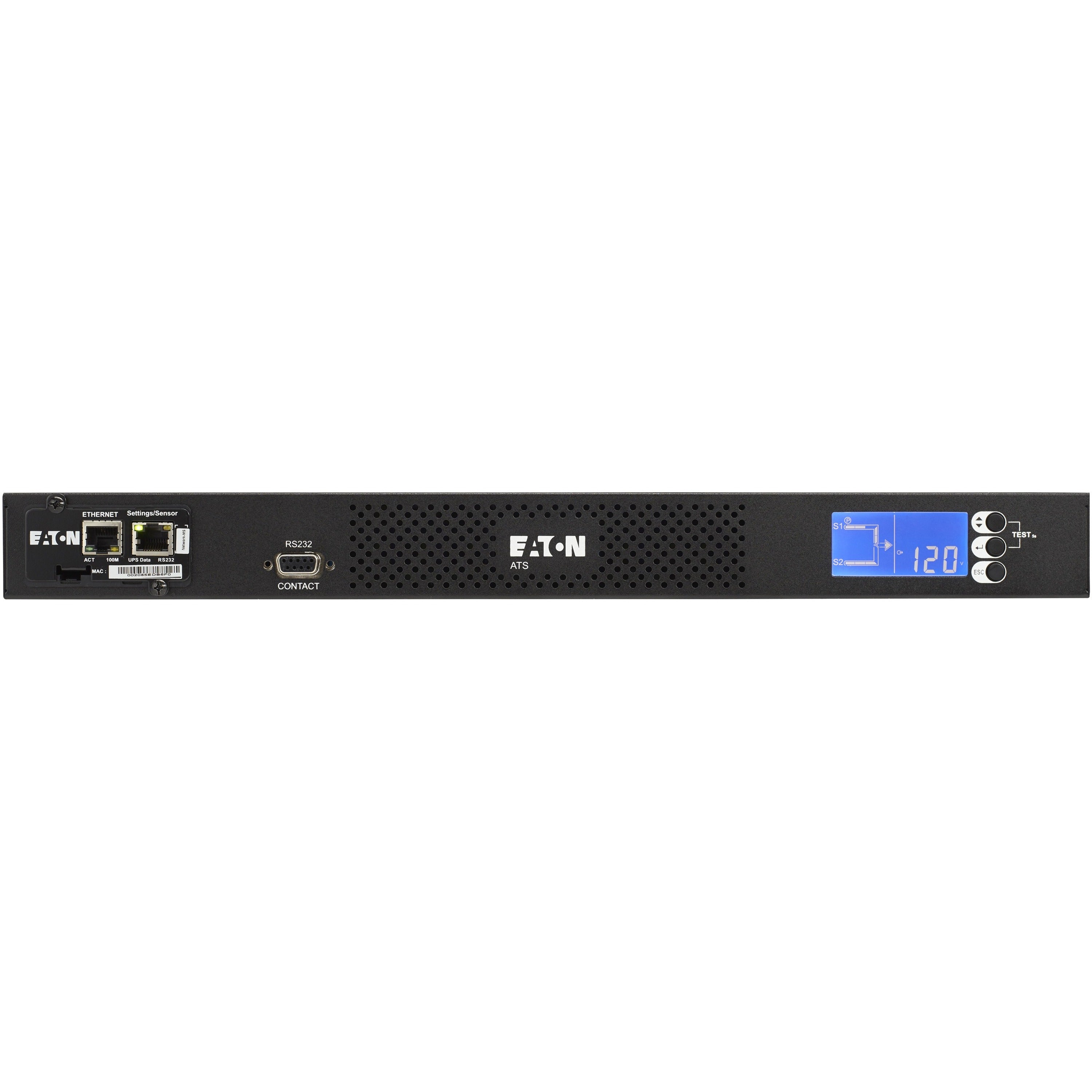 Eaton ATS rack PDU, 1U, (2) 5-20P input, 1.92 kW max, 120 V, 16 A, 6 ft cord, Single-phase, Outlets: (10) 5-20 R - EATS120