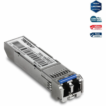 TRENDnet SFP to RJ45 10GBASE-LR SFP+ Single Mode LC Module; TEG-10GBS10; Up to 10 km (6.2 Miles); Hot Pluggable SFP Transceiver; Duplex LC Connector; 1310nm; 3.3V Power Supply; Lifetime Protection - TEG-10GBS10