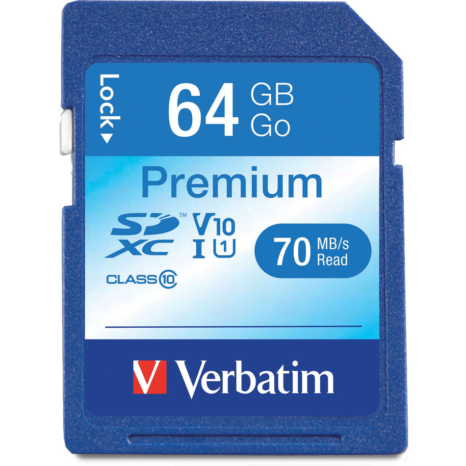 Verbatim 64GB Premium SDXC Memory Card, UHS-I Class 10 - 44024