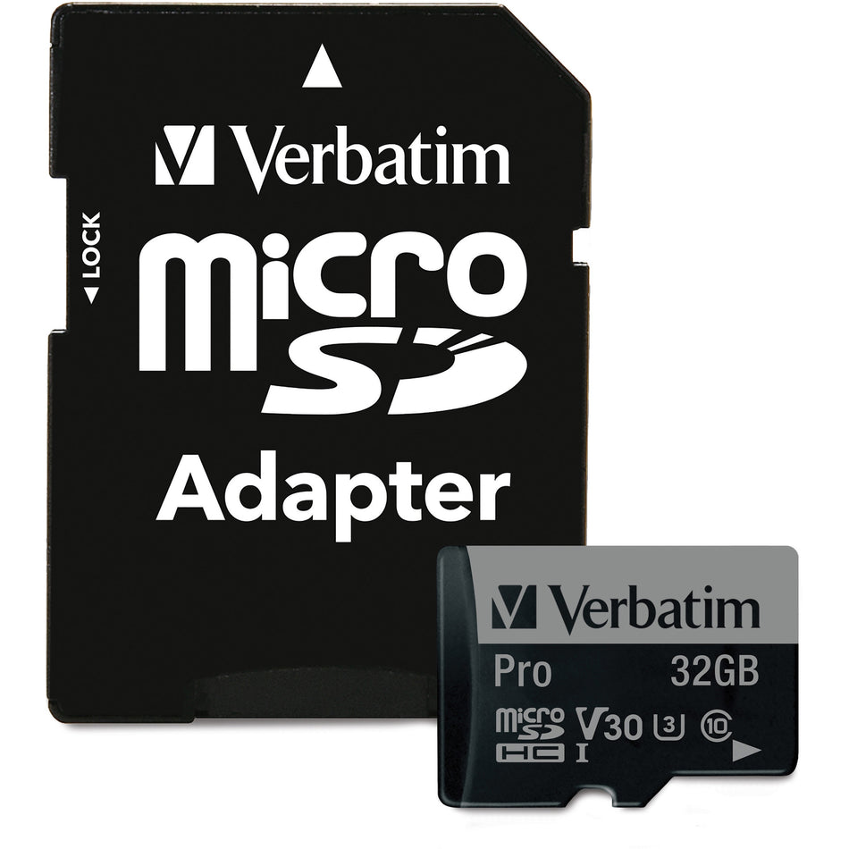 Verbatim 32GB Pro 600X microSDHC Memory Card with Adapter, UHS-I U3 Class 10 - 47041