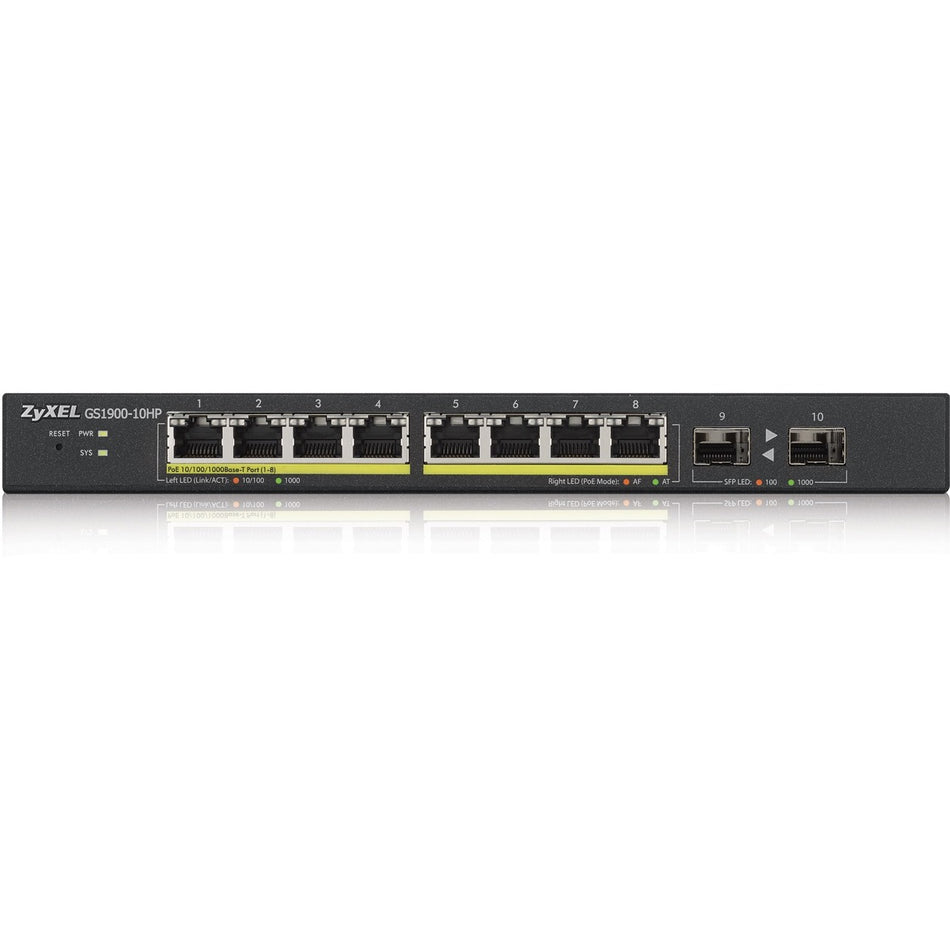 ZYXEL 8-Port GbE Smart Managed PoE Switch with GbE Uplink - GS1900-10HP