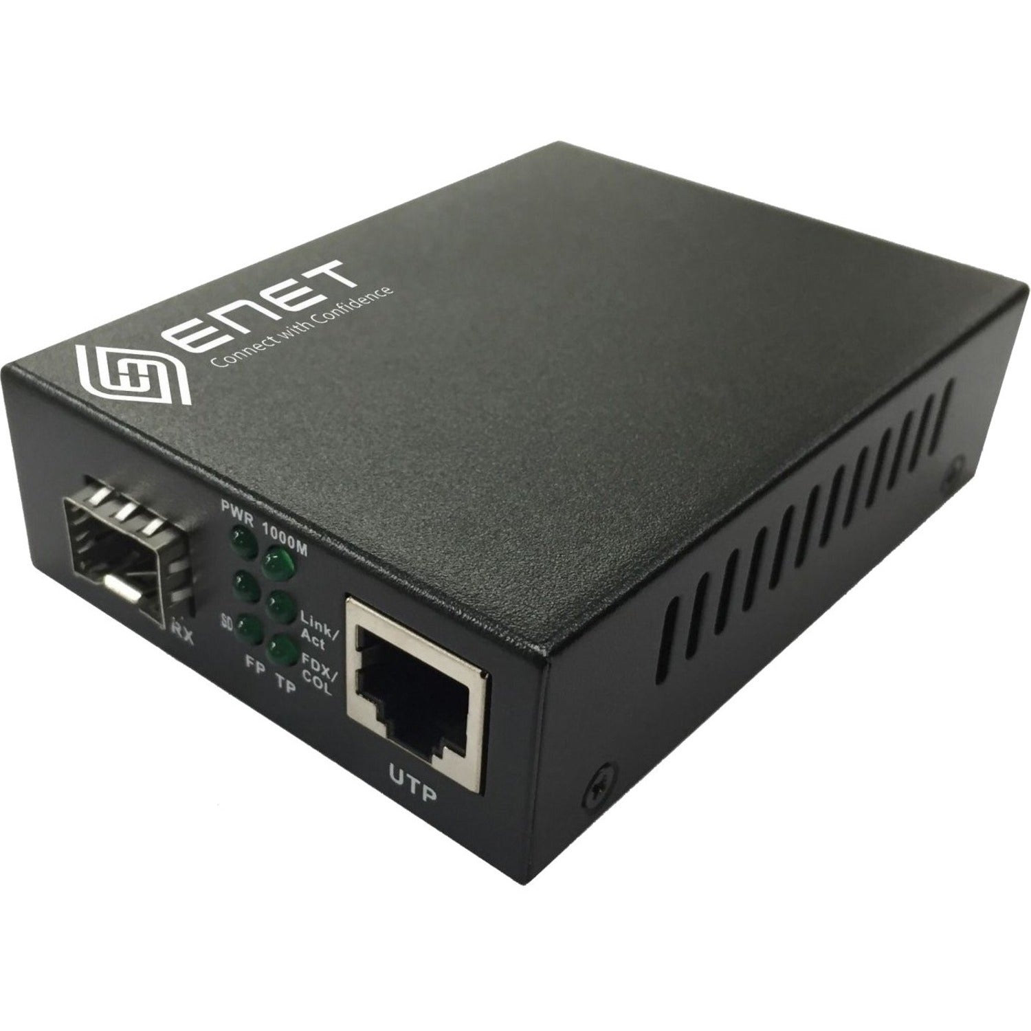 ENET 1x 10/100/1000M Copper RJ45 to 1x 1000Base-X SFP Gigabit Ethernet Fiber Media Converter Stand-Alone - Power Supply Included, Chassis/Rack Mountable with one SFP slot (without SFP). The ENMC-FGET-SFP is capable of accepting a wide range of SFP modul - ENMC-FGET-SFP