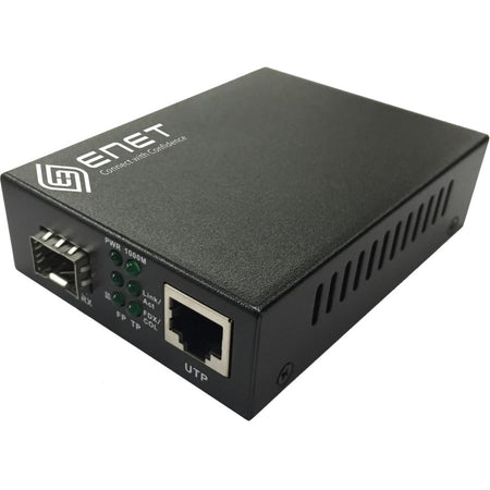 ENET 1x 10/100/1000M Copper RJ45 to 1x 1000Base-X SFP Gigabit Ethernet Fiber Media Converter Stand-Alone - Power Supply Included, Chassis/Rack Mountable with one SFP slot (without SFP). The ENMC-FGET-SFP is capable of accepting a wide range of SFP modul - ENMC-FGET-SFP