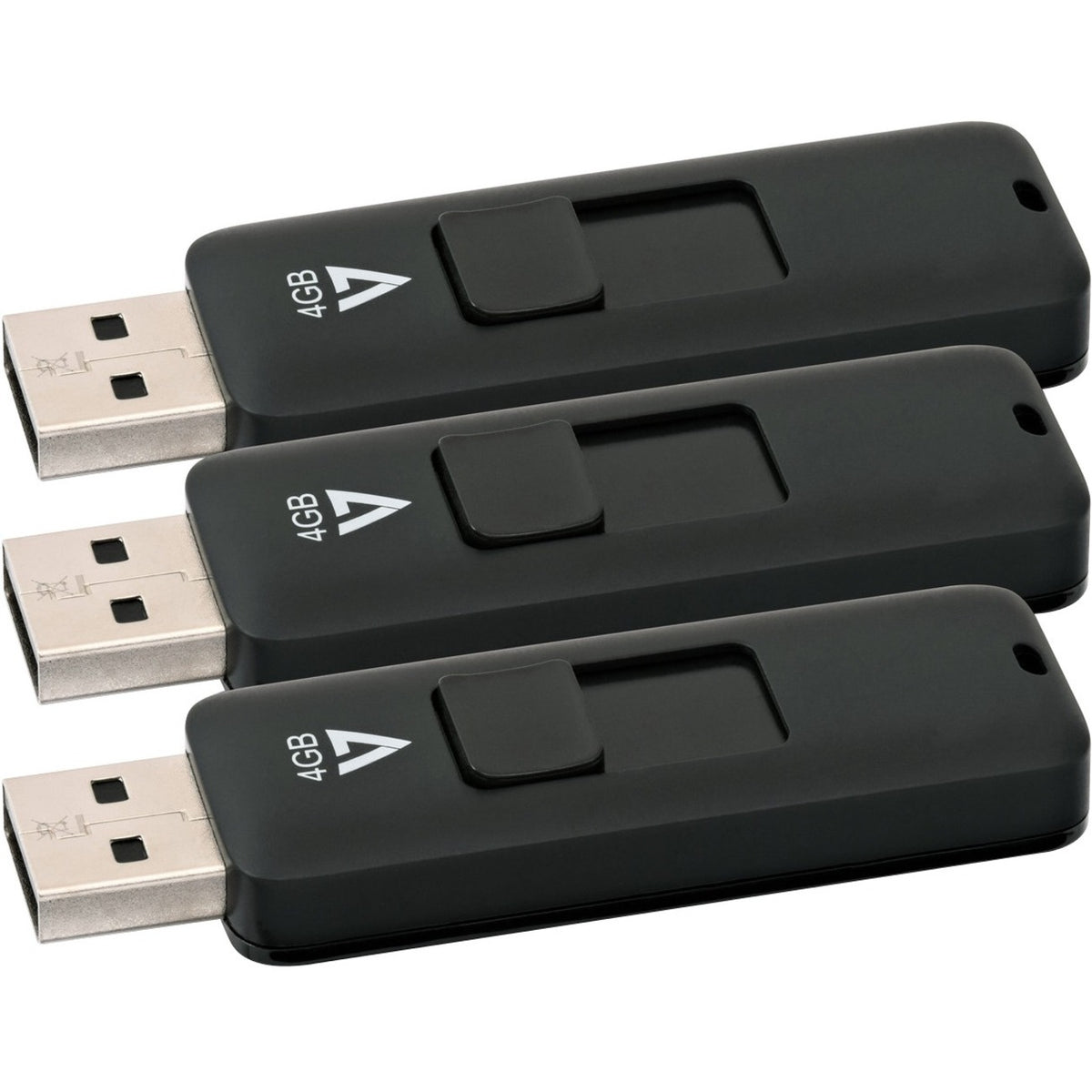 V7 4GB USB 2.0 Flash Drive 3 Pack Combo - With Retractable USB connector - VF24GAR-3PK-3N