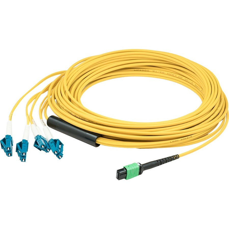 AddOn 6m MPO (Female) to 8xLC (Male) 8-Strand Yellow OS2 OFNR (Riser-Rated) Fiber Fanout Cable - ADD-MPO-4LC6M9SMF