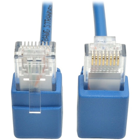 Eaton Tripp Lite Series Right-Angle Cat6 Gigabit Snagless Molded Slim UTP Ethernet Cable (RJ45 M/M), Blue, 1 ft. (0.31 m) - N201-SR1-BL