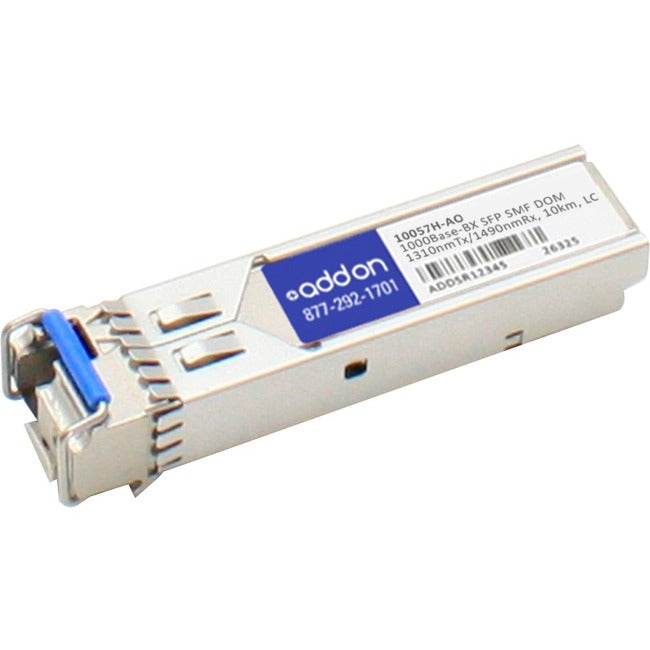 AddOn Extreme Networks 10057H Compatible TAA Compliant 1000Base-BX SFP Transceiver (SMF, 1310nmTx/1490nmRx, 10km, LC, DOM, Rugged) - 10057H-AO