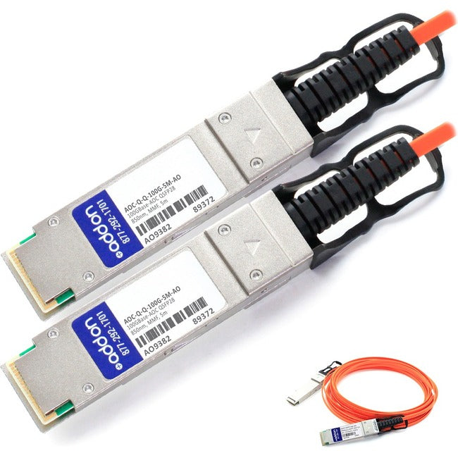 AddOn Arista Networks Compatible TAA Compliant 100GBase-AOC QSFP28 to QSFP28 Active Optical Cable (850nm, MMF, 5m) - AOCQQ100G5MAO