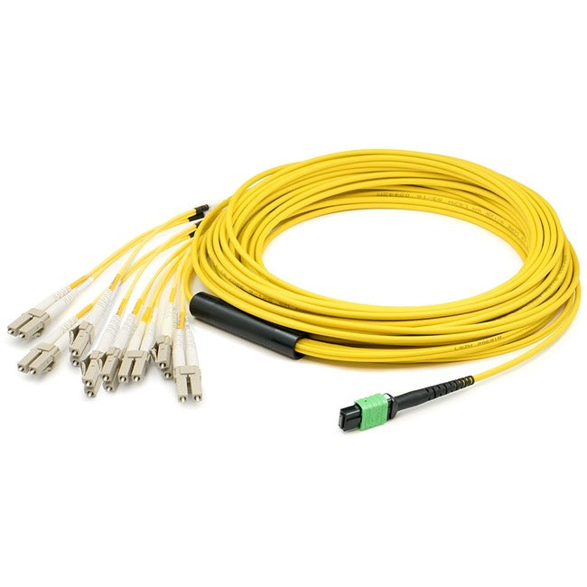 AddOn 0.5m MPO (Female) to 8xLC (Male) 8-Strand Yellow OS2 OFNR (Riser-Rated) Fiber Fanout Cable - ADD-MPO-4LC0.5M9SMF