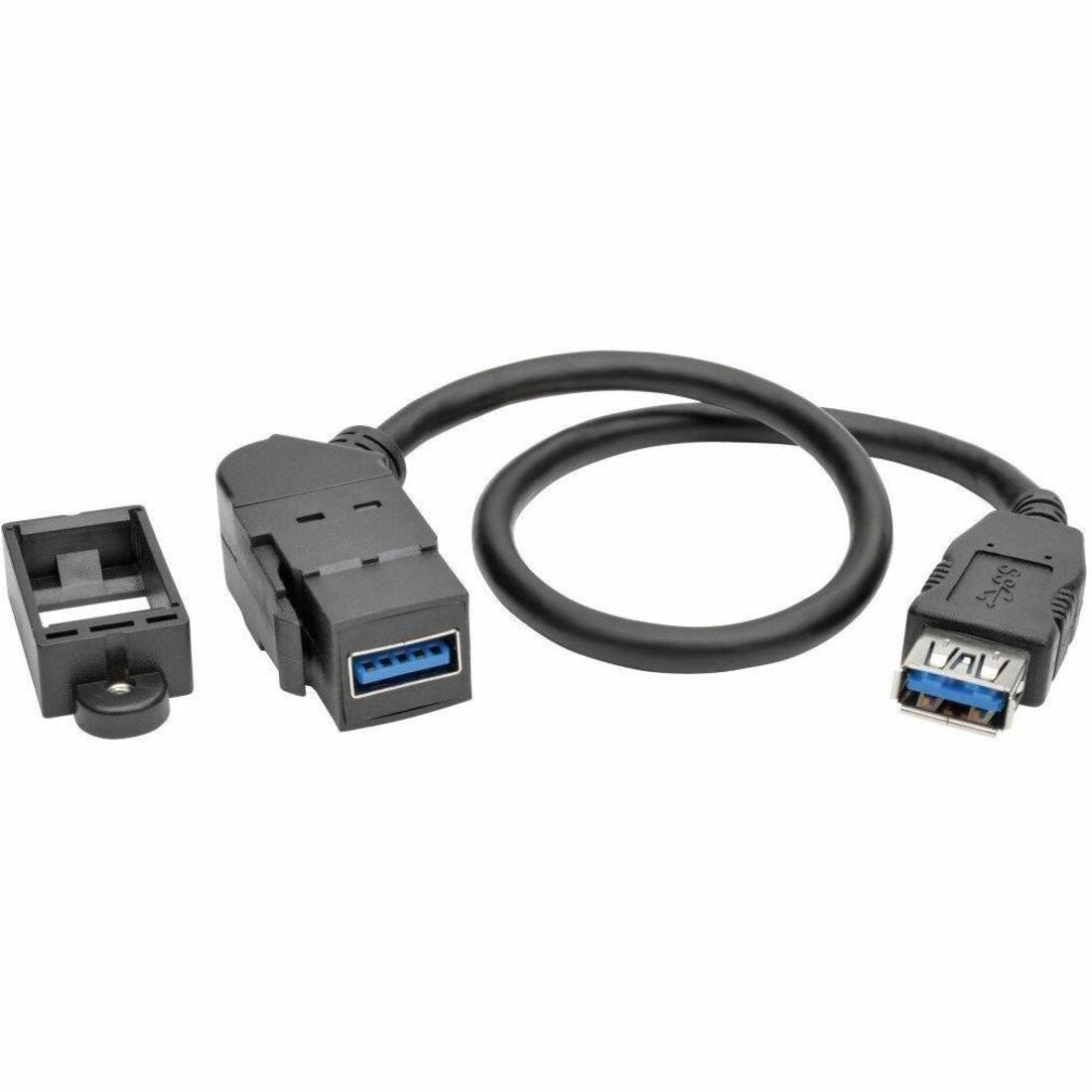 Eaton Tripp Lite Series USB 3.0 All-in-One Keystone/Panel Mount Coupler Cable (F/F), Angled Connector, Black, 1 ft. (0.31 m) - U325-001-KPA-BK