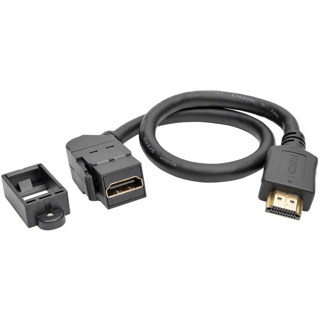 Eaton Tripp Lite Series High-Speed HDMI with Ethernet All-in-One Keystone/Panel Mount Extension Cable (M/F), Angled Connector, 1 ft. (0.31 m) - P162-001-KPA-BK